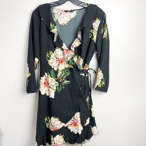 ONLY Dark Floral Wrap Ruffle Dress